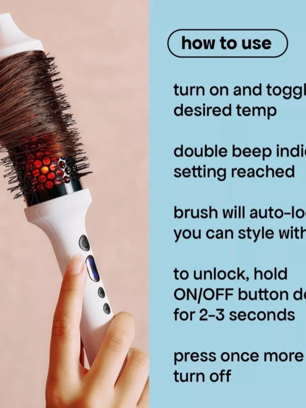White and Red Hot Air Round Brush Hair Styler with Digital Display